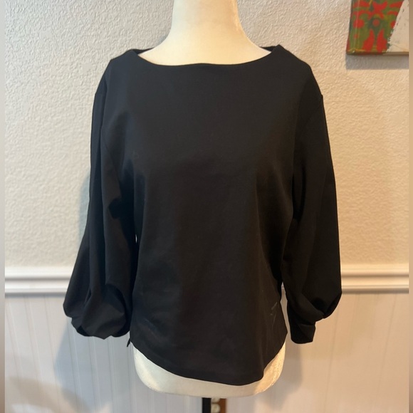 Molly bracken black blouse w balloon sleeves and tie in back. Sz M - Picture 2 of 7